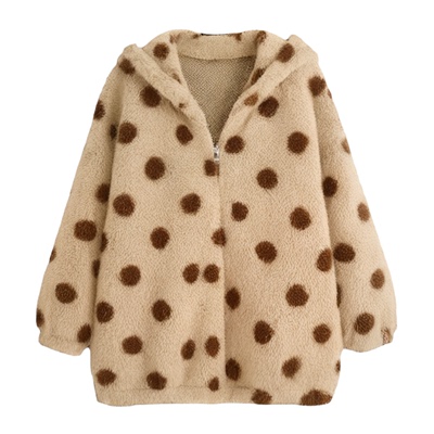 加绒加厚秋冬连帽圆点毛绒外套