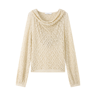 Cello Sonata25春夏新款 针织连帽荡领上衣蕾丝先锋镂空卫衣帽衫