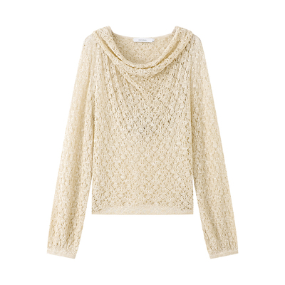 Cello Sonata25春夏新款 针织连帽荡领上衣蕾丝先锋镂空卫衣帽衫