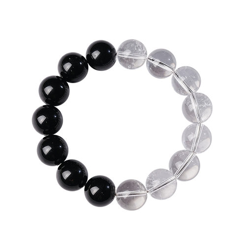 宫里上新黑曜石手串男士天然正品白水晶手链男高端生日礼物送男友