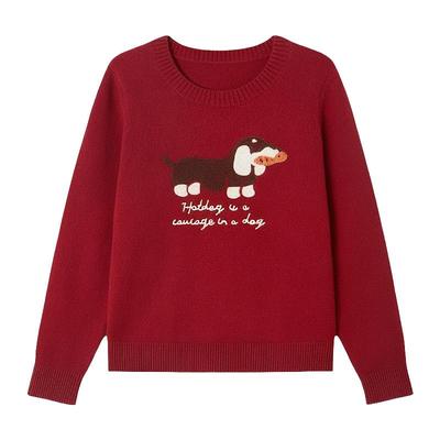 采多宝大码女装胖mm2025冬季新款卡通毛巾绣腊肠狗毛衣EDMY5933