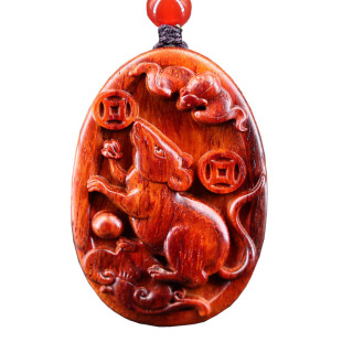 吊坠十二生肖小叶紫檀木质属相虎兔龙马牛鼠木制红木挂件饰品项链