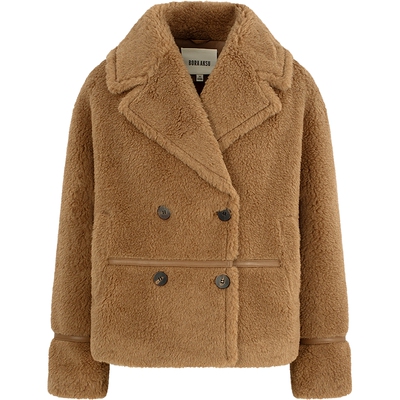 柔软骆驼绒摩卡棕双排扣翻领外套