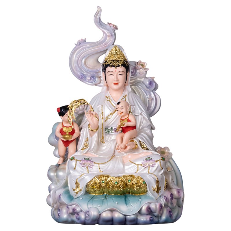 送子观音树脂彩绘供奉摆件