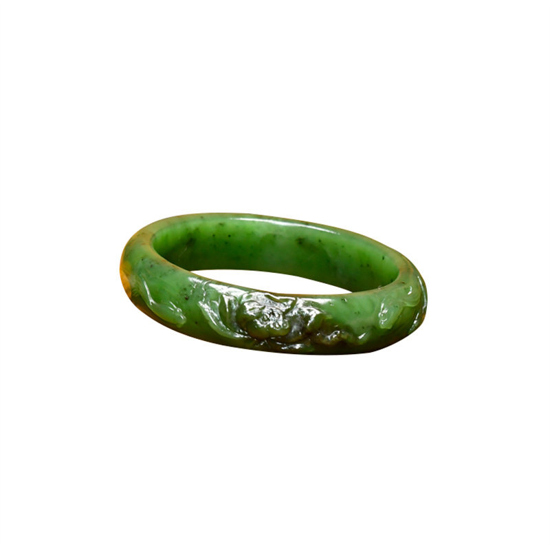 已结缘新疆和田玉碧玉籽料手镯苏工莲花荷花57MM玉镯连年有余珍品