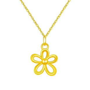 老凤祥黄金桃花项链女款足金格桑花吊坠纯金小克重生日礼物送女友
