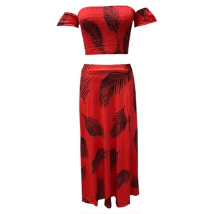 One-Shoulder Slim Fit Slit Suit Dress一字肩修身开叉裙子套装