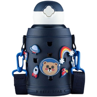 杯具熊洞洞杯儿童保温杯带吸管轻三用防摔316不锈钢登月兔宇航熊