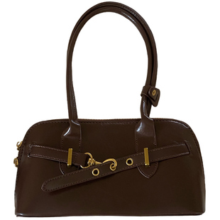 复古手提通勤包包女秋季2025新款潮韩版小众腋下包大容量保龄球包