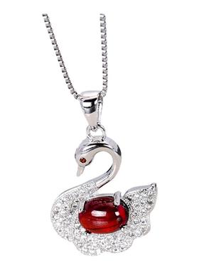s925纯银石榴红色锆石女复古颈链