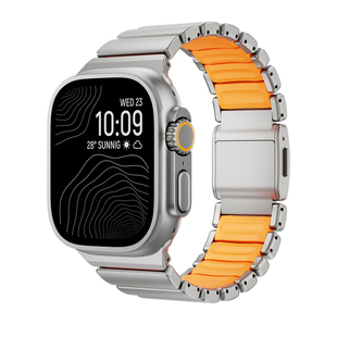 适用applewatchultra新款ultra2高级iwatch商务ultra3男链式磁吸表带纯钛金属苹果手表s10钛合金非官方高硬度