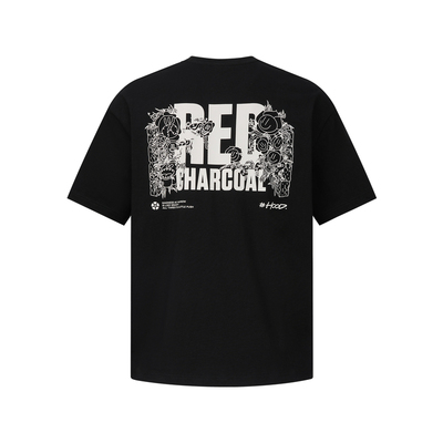 REDCHARCOAL红炭吸湿速干黑色后背印花短袖T恤男潮宽松男士半袖