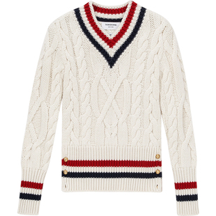 [24期免息]THOM BROWNE 女士经典V领羊绒针织毛衣套头衫