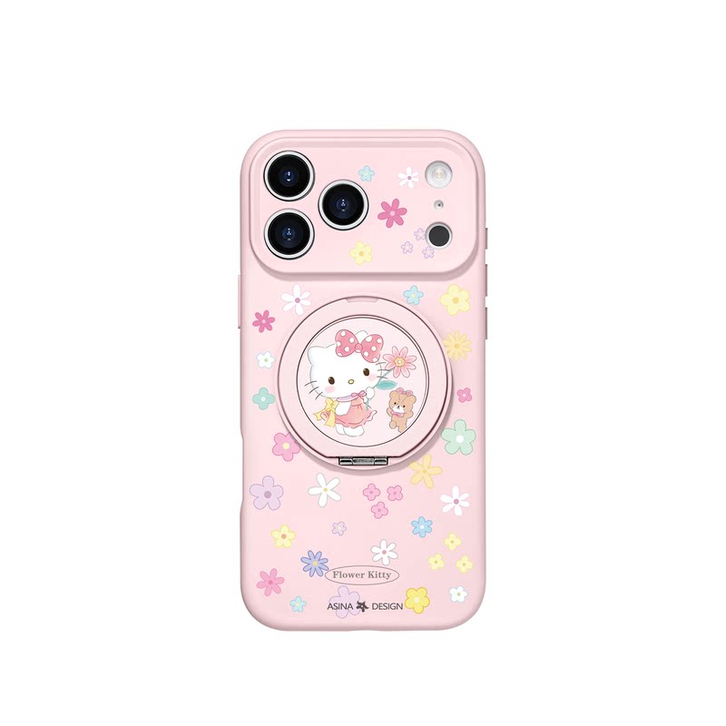 繁花凯蒂适用iPhone17Promax手机壳新款苹果16Pro磁吸带支架套Bo3液态硅胶支点ip15高级感14可爱的13pm全包女