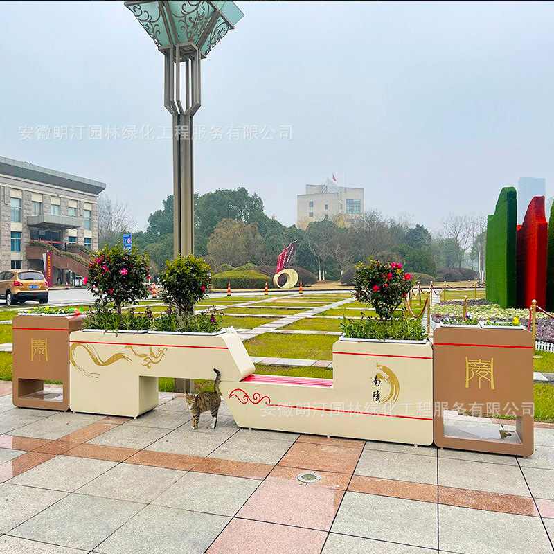 朗汀户外不锈钢花箱座椅落地式铁艺景观组合市政绿化围栏隔断定制