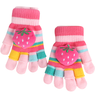 儿童手套冬保暖宝宝可爱卡通男孩半指女孩五指中大童针织学生写字