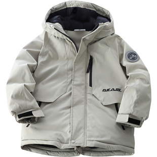 抗寒男童加厚冲锋衣棉服2025冬季儿童夹棉防水外套中大童连帽棉衣