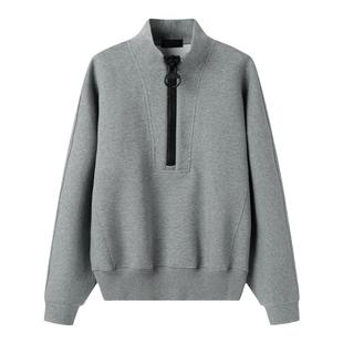 白口阳【66号公路】韩版解构设计灰色半拉链长袖套头卫衣男女同款