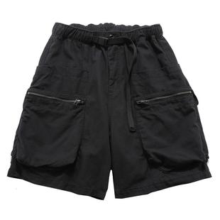 INKNOTS日系复古水洗做旧拉链工装短裤男宽松直筒clean休闲五分裤