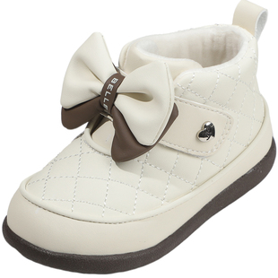 百丽童鞋冬季加绒保暖时装靴小女孩洋气蝴蝶结皮靴轻便软底宝宝靴