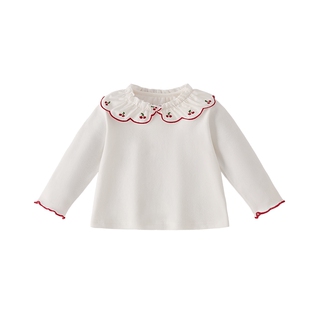 女童翻领T恤2026春季新款百搭春上衣荷叶边刺绣童装春款5儿童衣服