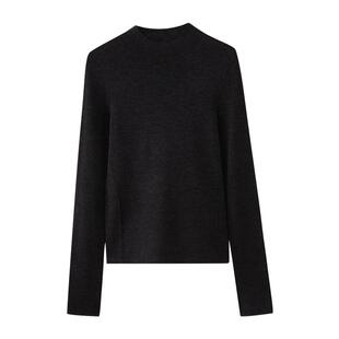 水云间女装 烟管领修身打底纯羊毛长袖针织衫上衣2025秋季新款