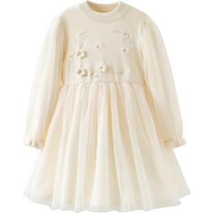 戴维贝拉女童连衣裙儿童针织纱裙女孩公主裙春季新款白色毛衣裙子