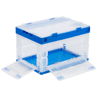 透明带盖侧开门塑料折叠收纳箱子物流折叠周转箱车载家用储物胶箱
