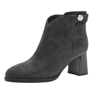 哈森/HARSON【小金豆】25冬新款休闲百搭高跟时装靴羊反绒女短靴