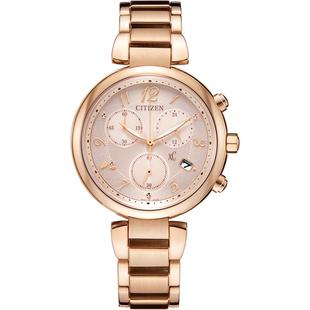 西铁城旗舰店xC系列粉金色三眼计时时尚优雅光动能女士手表FB1452