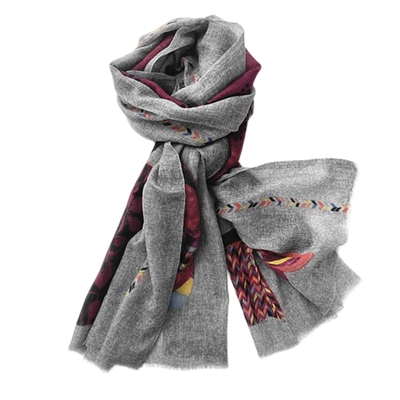 HTB夏季薄款羊绒印花围巾披肩女