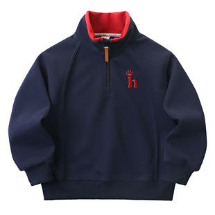 男童卫衣春秋2026新款儿童立领洋气上衣中大童半拉链长袖百搭衣服