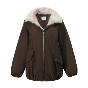 NON RESTRAIN三防90白鸭绒派克羽绒服女可拆毛领宽松保暖皮草外套