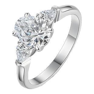 蒂芙星钻18K金培育钻石人工人造钻石三生石椭圆钻戒戒指女神节