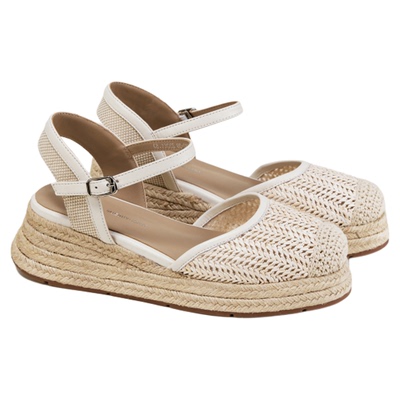 fed渔夫凉鞋女夏季新款女鞋麻绳底简约坡跟凉鞋女款S0515-YAB582