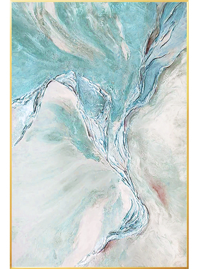 蓝白色肌理抽象纯手绘油画
