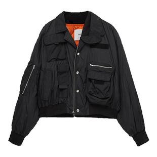 MESUX米岫新品女装黑色工装风宽松机车夹克羽绒服MMWUL209