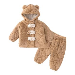 dudujia男童珊瑚绒睡衣宝宝套装儿童家居服女童上衣男宝童装冬季a