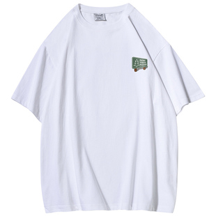 疯庞克 350g重磅白色短袖T恤男夏季日系街头纯棉宽松休闲半袖男款