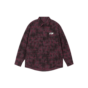 FORNINES做旧水洗纯棉格子长袖衬衫男女潮牌上衣春秋美式复古外套