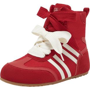 百思图25冬新款内增高红色高帮德训鞋马丁靴舒适女短靴A6627DD5