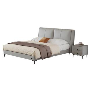 爱舒 双人床现代极简风家用软靠包主卧头层真皮家居小户型主卧床