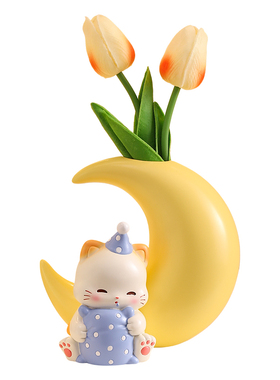 奶油风猫咪花瓶艺术感插花装饰