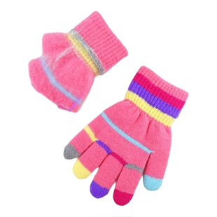 儿童手套冬韩新款彩色羊绒保暖3-7岁男女小学生户外写字手套批 发