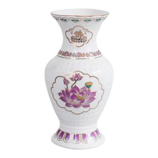 家用白色玉净花瓶仿彩陶瓷佛前观音财神菩萨净水瓶莲花瓶装饰摆件