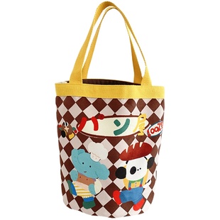 插画师合作款 可爱小狗圆筒包手提帆布包韩风少女心妈咪包便当袋