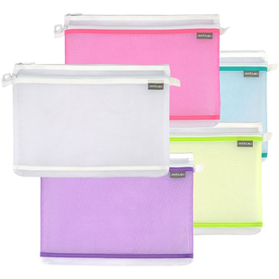 NATAMI奈多美收纳袋学生高颜值作业书本试卷资料糖果色文件袋拉链式双层大容量透明网纱笔袋