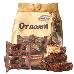 俄罗斯巧克力威化饼干奥特碎花生焦糖糖果夹心韧性威化休闲零食品