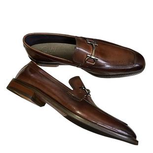 乐福鞋男真皮鞋英伦一脚蹬商务休闲伴郎婚鞋棕马衔扣复古高级感