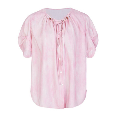 婉甸2026夏季新品薄纱粉晕染套头莱赛尔圆领短袖上衣1252H22GS4